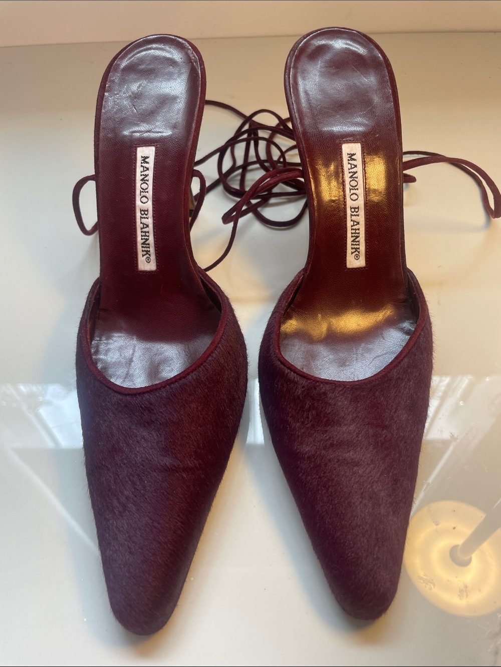 Manolo Blahnik purple Pony hair heels se 40 made in Italy